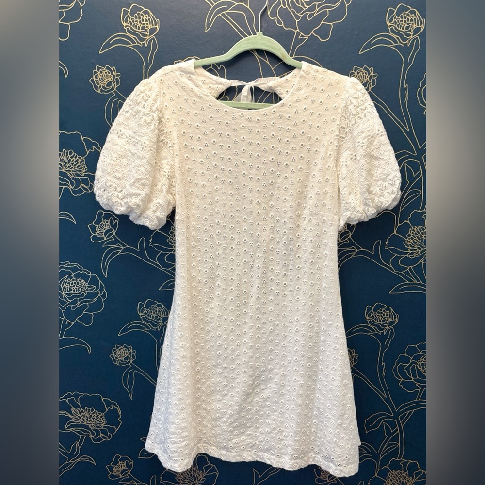 Free People WHITE eyelet open back mini dress MEDIUM graduation white dress